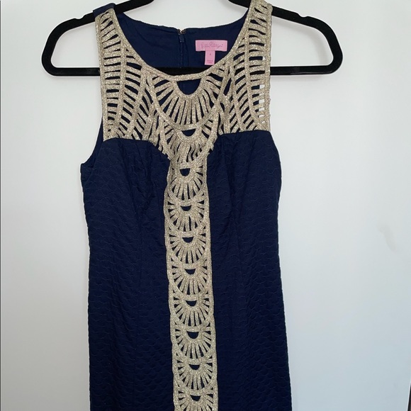 Lilly Pulitzer Navy Gold Tana Shift Dress Size 4 - Picture 6 of 12